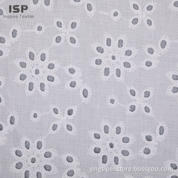 Woven Cotton White Thread Embroidery Fabric For Dresses